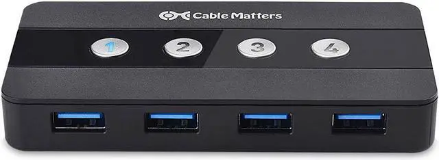 Alt view image 7 of 7 - 4 Port USB 3.0 Switch Hub USB Sharing Switch for 4 Computers and USB Peripherals - Button or Wireless Remote Control Swapping - Includes a USB-C Adapter for USB-C and Thunderbolt 3