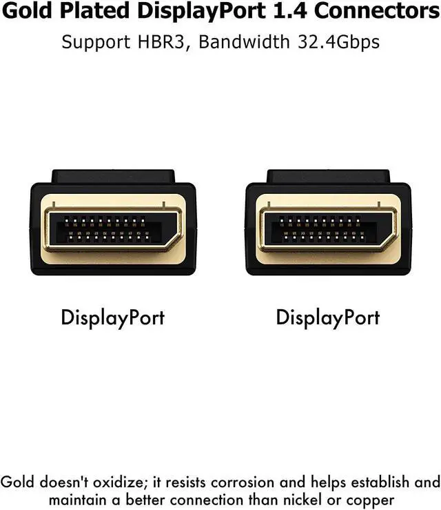 Alt view image 3 of 6 - 8K DisplayPort 1.4 Cable - 2m (6 feet), HBR3, HDR, VESA Certified, Supports 4K@160Hz, 144Hz, 1080p@390Hz