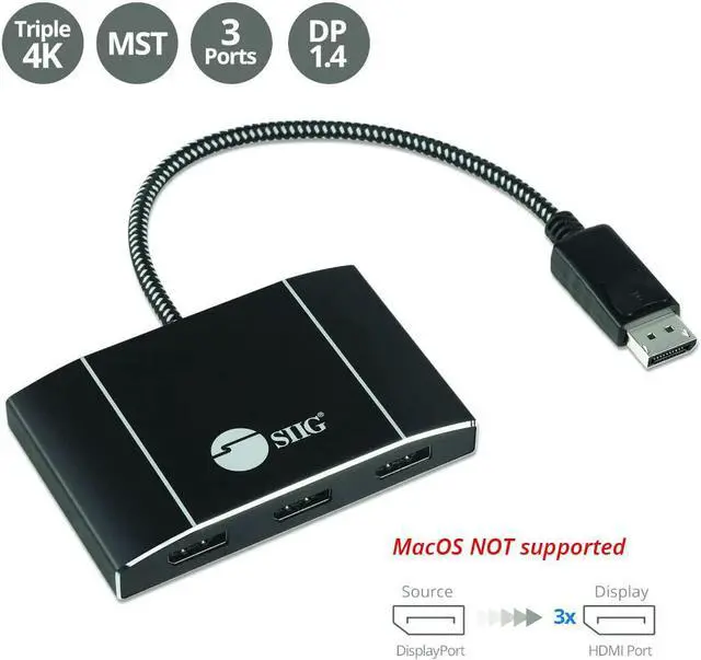 Alt view image 2 of 7 - DisplayPort 1.4 to DisplayPort MST Hub Video Splitter 4K60Hz - DisplayPort Splitter 1 in 3 Out Multi Stream Transport DisplayPort Hub DP Daisy Chain Monitor Adapter Not for MacOS(CE-DP0P11-S1)
