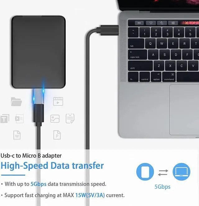 Alt view image 2 of 7 - USB C to Micro B Adapter Type C to Micro B Cable Adapter 2Pack Micro B to USB C 3.1 Adapter for Hard Drive Cable USB C Hard Drive Cable Adapter for USB 3.0 External Portable SSD HDD