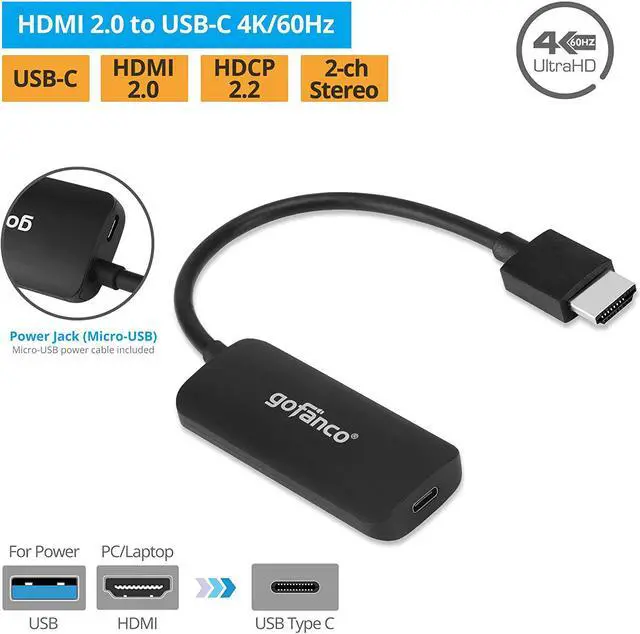 Alt view image 2 of 7 - HDMI 2.0 to USB C Converter (HDMI System to USB Type C Monitor)  4K @60Hz HDCP 2.2 2-ch Stereo Audio USB-Powered - Not Compatible with Apple Studio Display LG Ultrafine (HDMIUSBC)