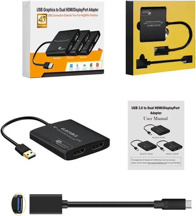 Alt view image 4 of 4 - USB 3.0 to Dual HDMI Adapter - 4K+4K 60Hz Ultra HD - Built-in DisplayLink DL6950 Chip - Extend Screen to Multiple Monitor TV Compatible with Windows Mac OS Android Chrome OS Ubuntu(HDMI+HDMI)