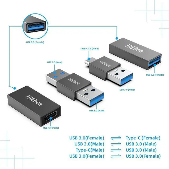 Alt view image 2 of 6 - USB 3.0 A to A Male Adapter USB Female to Female Adapter USB Type-C to USB A Male Adapter USB 3.0 Female to USB C Female Adapter Connector Compatible with Hard Drive Laptop etc