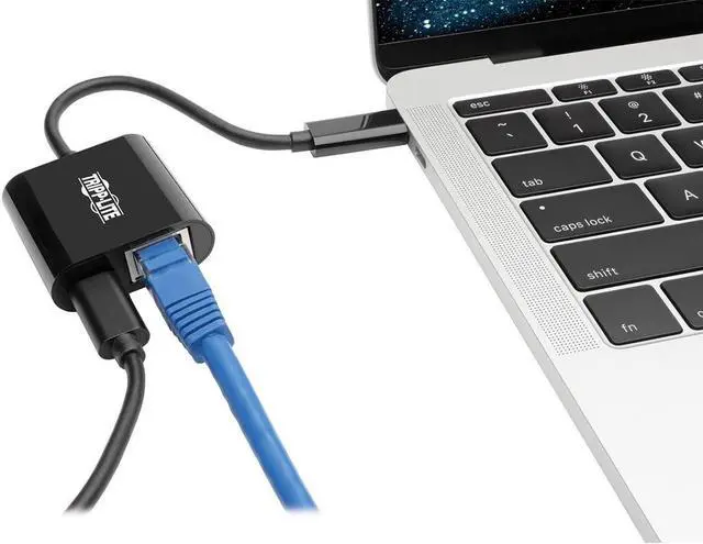 Alt view image 2 of 7 - Tripp Lite USB C to Gigabit Ethernet Adapter USB Type C to Gbe Thunderbolt 3 Compatible w/ PD Charging (U436-06N-GB-C)