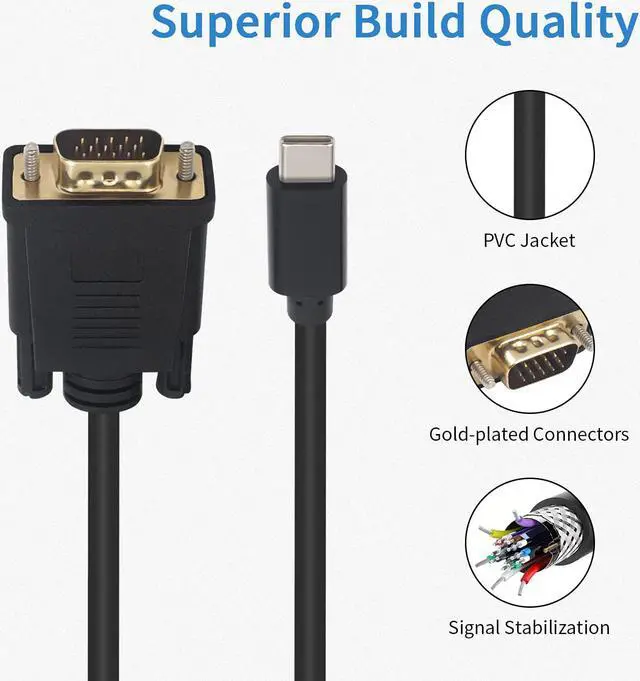 Alt view image 5 of 7 - USB C to VGA Cable USB Type-C to VGA Cable 1080P USB C Male to VGA Male Adapter Converter Cable for Desktop Projector Monitor Television Without Thunderbolt 3 Port.(6FT/1.8M)