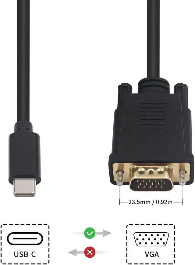 Alt view image 4 of 7 - USB C to VGA Cable USB Type-C to VGA Cable 1080P USB C Male to VGA Male Adapter Converter Cable for Desktop Projector Monitor Television Without Thunderbolt 3 Port.(6FT/1.8M)