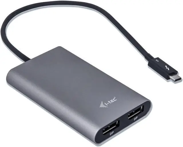 Alt view image 2 of 6 - i-tec Thunderbolt 3 to Dual DisplayPort Video Adapter Supports Dual 4K for TB3 Devices: macOS, MacBook, Windows, Linux TB3 to Dual Monitor, Metal Design, G-Sync/Freesync USB C DisplayPort Splitter