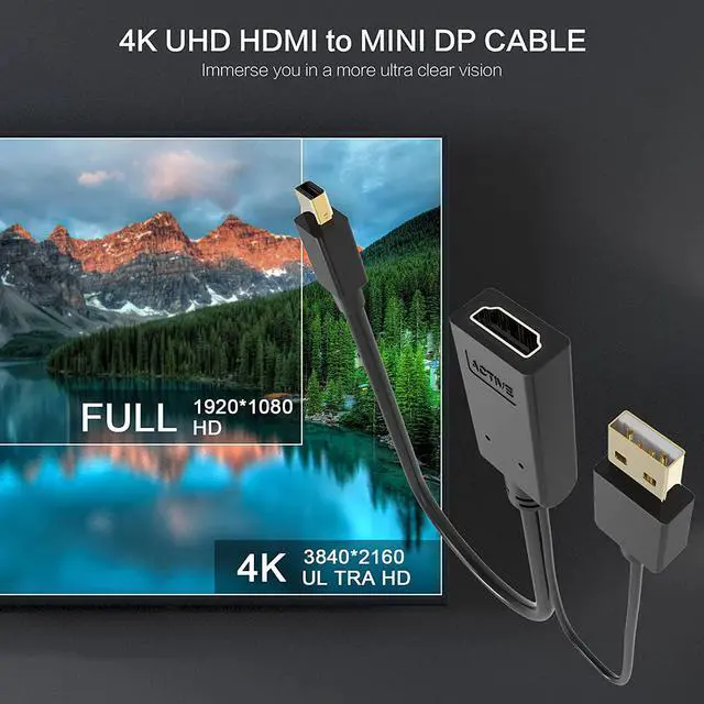 Alt view image 3 of 7 - HDMI to Mini DisplayPort Adapter with USB Power 4K 60Hz HDMI Female to Mini DP Male Cable Active HDMI 2.0 Source in Display Port 1.2 Out Converter for Xbox One/360 NS Mac Mini PC Laptops