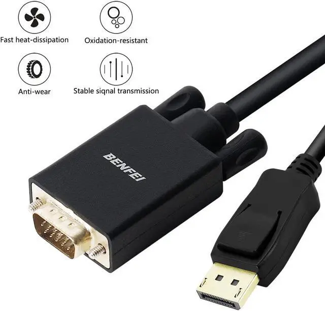 Alt view image 2 of 7 - DisplayPort to VGA Adapter, Good Product Outlet DP DisplayPort to VGA 6 Feet Cable Male to Male Gold-Plated Cord Compatible for Lenovo, Dell, HP, ASUS and Other Brand