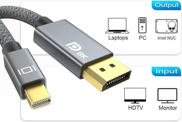 Alt view image 7 of 7 - 8K Mini DisplayPort to Displayport 1.4 Cable 6.6Ft Thunderbolt to DP Cable 8K@60Hz 4K@144Hz Thunderbolt 2(Video Output) Compatible with MacBook iMac Mac Mini to DP Monitor