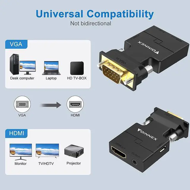 Alt view image 2 of 6 - VGA to HDMI Adapter Converter with Audio (PC VGA Source Output to TV/Monitor with HDMI Connector) Active Male VGA in Female HDMI 1080p Video Dongle adaptador for Computer Laptop Projector