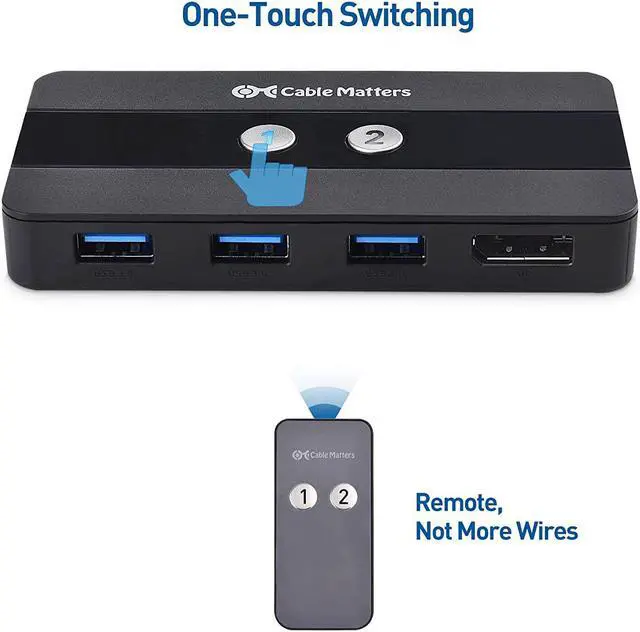 Alt view image 6 of 7 - Cable Matters USB 3.0 KVM Switch DisplayPort 1.4 for 2 Computers with 8K@60Hz / 4K@120Hz Display Port Video & 3X 5Gbps USB Ports, FreeSync, G-SYNC and HDR Support - RF Remote Control Switch
