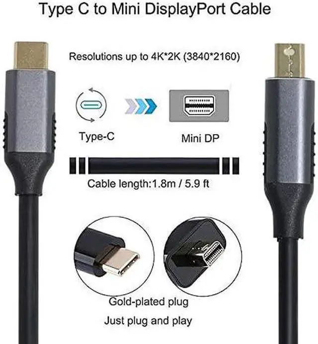 Alt view image 2 of 7 - USB C to Mini Displayport Adapter 4K for Monitor Laptop Mini Displayport to USB C Cable