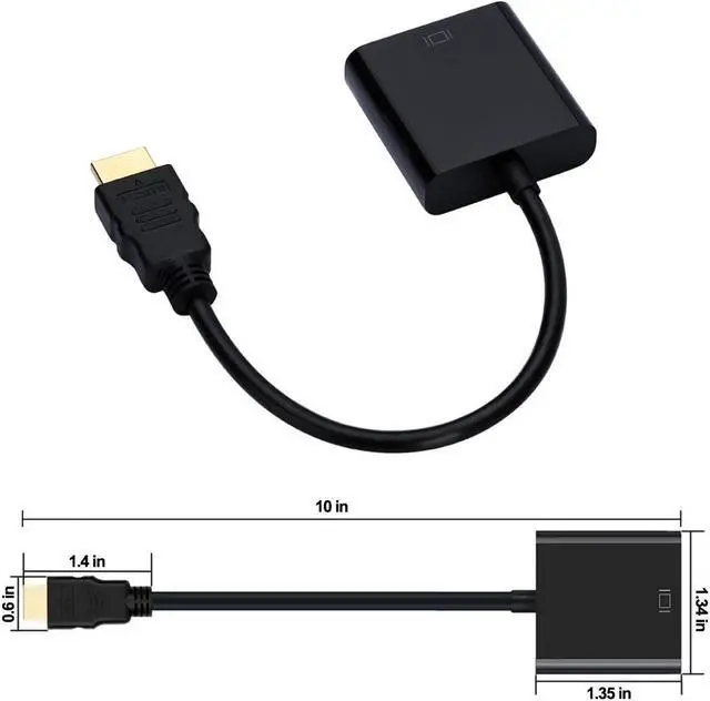 Alt view image 2 of 7 - HDMI to VGA Gold-Plated HDMI to VGA Adapter Male to Female for Computer Desktop Laptop PC Monitor Projector HDTV Chromebook Raspberry Pi Roku Xbox and More