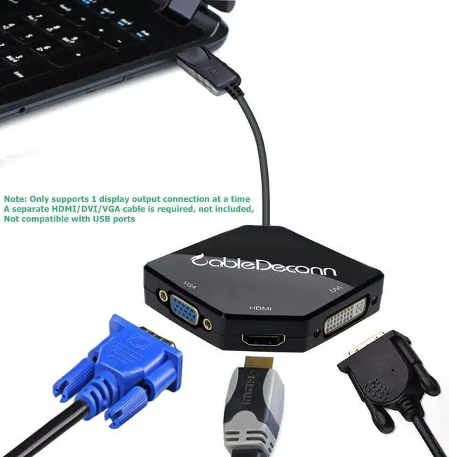 Alt view image 7 of 7 - CABLEDECONN Multi-Function Big DisplayPort DP2 to HDMI VGA DVI Cable Converter Adapter