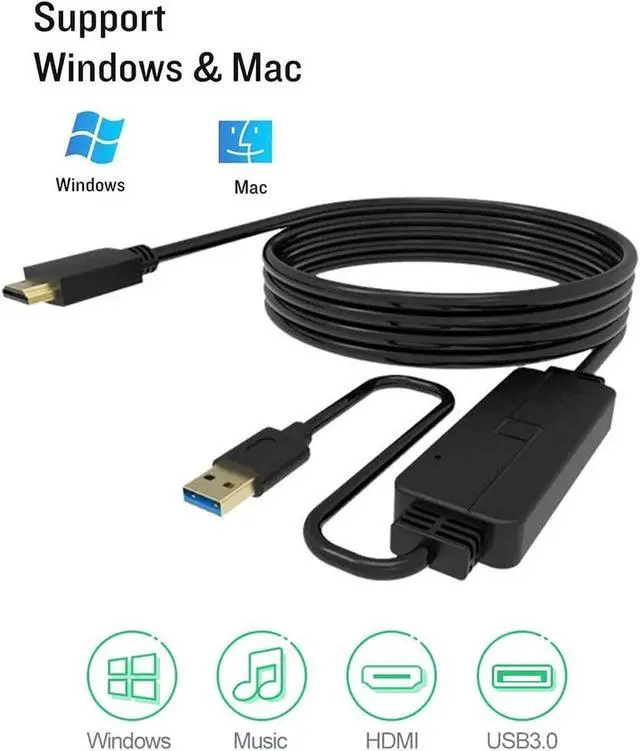 Alt view image 5 of 7 - USB to HDMI Adapter Cable for Mac OS Windows 10/8/7/Vista/XP USB 3.0 to HDMI Male HD 1080P Monitor Display Audio Video Converter Cord 6.6FT