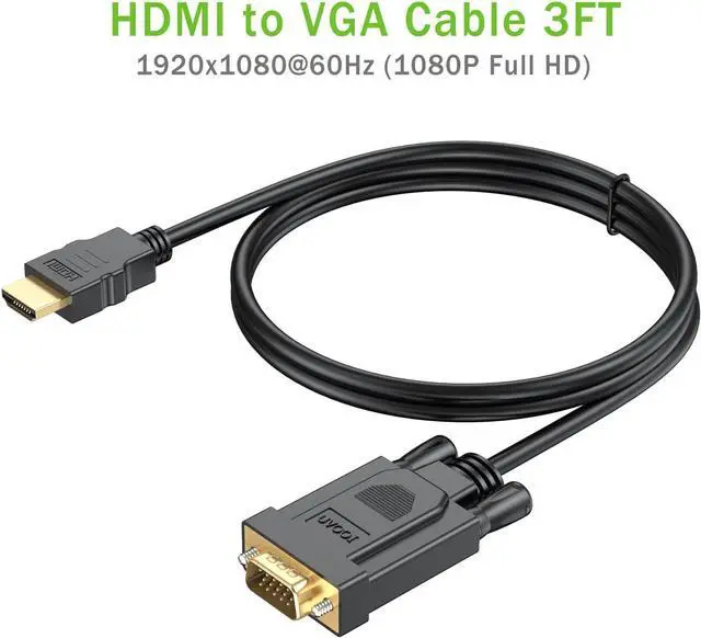 Alt view image 7 of 7 - HDMI to VGA Cable 3FT Uni-Directional Computer HDMI to VGA Monitor 3-Feet Video Cord (Male to Male) Compatible for Raspberry Pi Roku Computer Desktop Laptop PC Monitor Projector HDTV and More