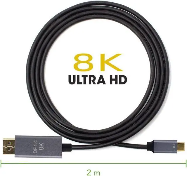 Alt view image 3 of 6 - USB 3.1 Type C USB-C to DisplayPort 1.4 DP 8K 30hz UHD HDTV Cable 2m for Laptop