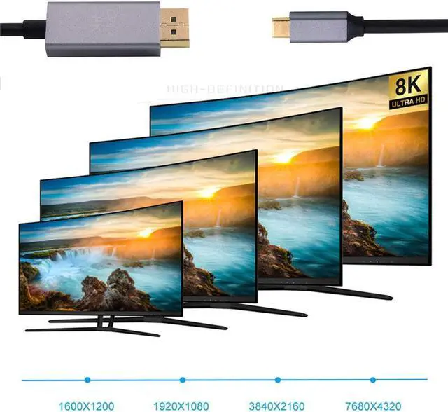Alt view image 5 of 6 - USB 3.1 Type C USB-C to DisplayPort 1.4 DP 8K 30hz UHD HDTV Cable 2m for Laptop