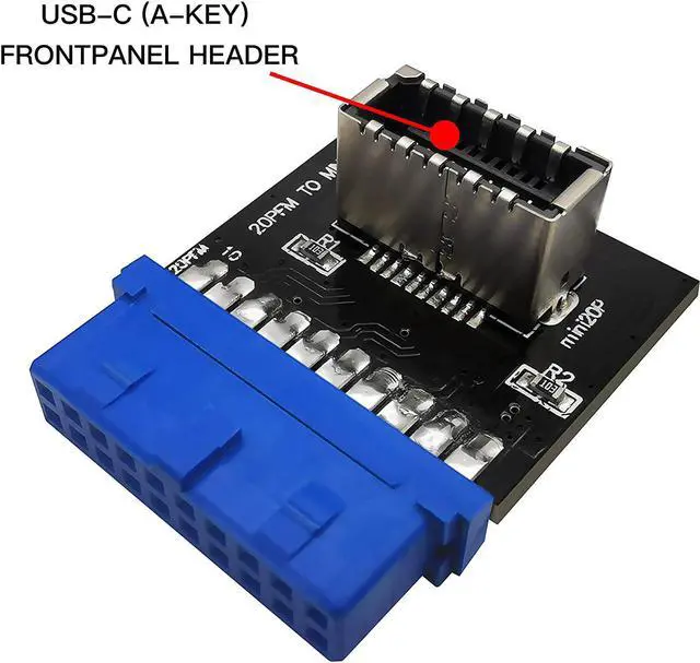 Alt view image 2 of 12 - USB 3.0 (3.1 Gen 2) Internal (19-Pin) Header to USB 3.1/3.2 Type-C (20-Pin) A-Key Front Panel Adapter