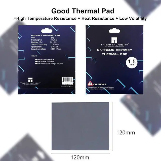Alt view image 2 of 14 - Thermalright Thermal Pad 12.8 W/mK 120x120x1.5mm Non Conductive Heat Resistance Extreme Odyssey Silicone Thermal Pads for PC Laptop Heatsink/GPU/CPU/LED/SSD/PS4 Cooler (1.5mm)