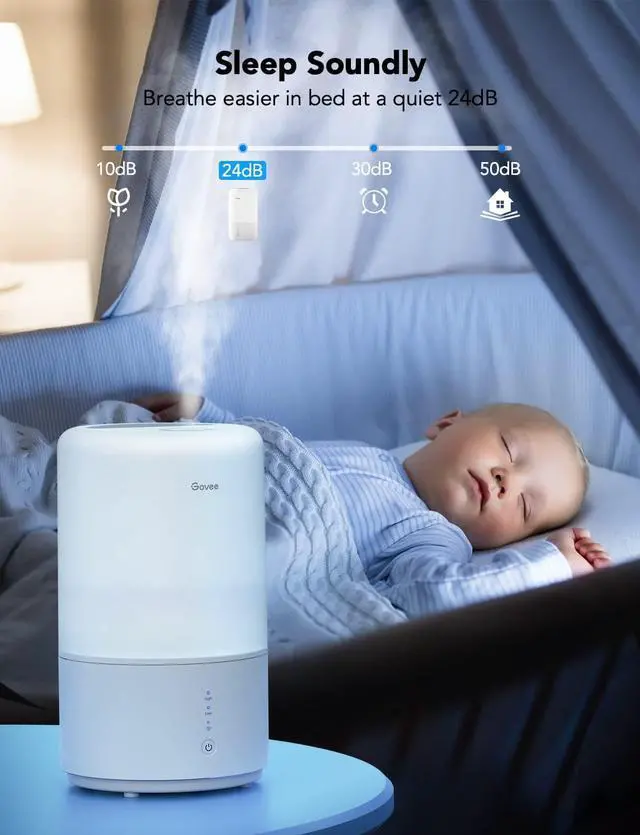 Alt view image 4 of 7 - Smart Humidifiers for Bedroom, Top Fill 3L Cool Mist Humidifier, 24 dB Super Quiet, Auto Mode, 30H Runtime, 360°Nozzle with Adjustable Mist Air Humidifier for Large Room, Baby Nursery and Plants