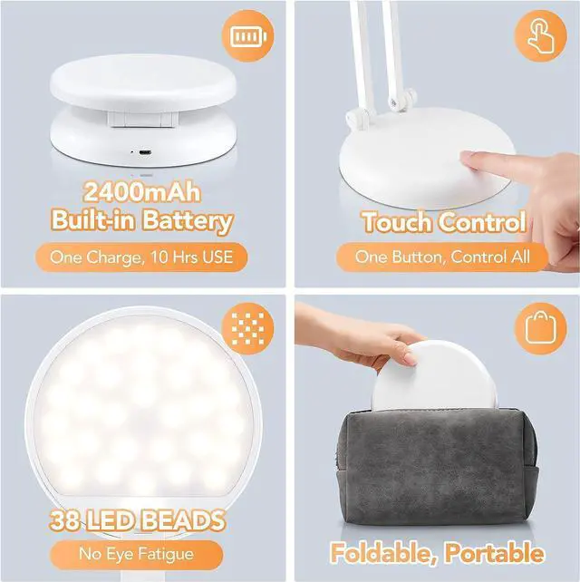 Alt view image 5 of 7 - Battery Operated Lamp Rechargeable Lamp Foldable & Portable Light, 8 Brightness Dimmable Cordless Lamp Rechargeable Light Wireless Lamp Mini Lamp, Battery Lamp Battery Lights Nail Light for Desk, LED