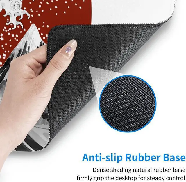 Alt view image 5 of 14 - Black White Wave Gaming Mouse Pad XL Japanese Red Sun Sea Extended Large Desk Cover Big Table Mat Non-Slip Rubber Base Stitched Edge Long Keyboard Playmat for Gamer 31.511.8 Inches