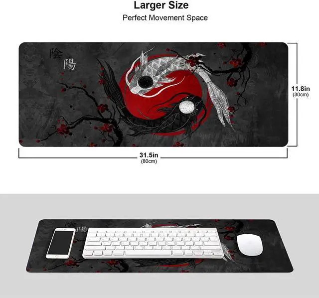Alt view image 6 of 15 - Japanese Art Koi Fish Mouse Pad Large Mouse Pad Extended Stitched Edges Mousepad Gaming Desk Pad Personalized The Office Mouse Pad 31.5 X 11.8 Inch