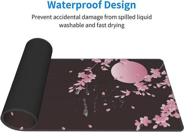 Alt view image 3 of 14 - Sakura Cherry Blossom Extended Gaming Mouse Pad Non-Slip Rubber Base Pink Large Mousepad 31.5x11.8in with Stitched Edge Waterproof Flower Keyboard Pads Black Desk Laptop Mats for Work/Game/Office