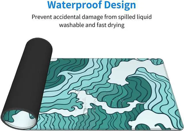 Alt view image 4 of 15 - Japanese Green and White Wave Gaming Mouse Pad XL Non Slip Rubber Base Mousepad Stitched Edges Desk Pad Extended Large Mice Pad 31.5 X 11.8 Inch