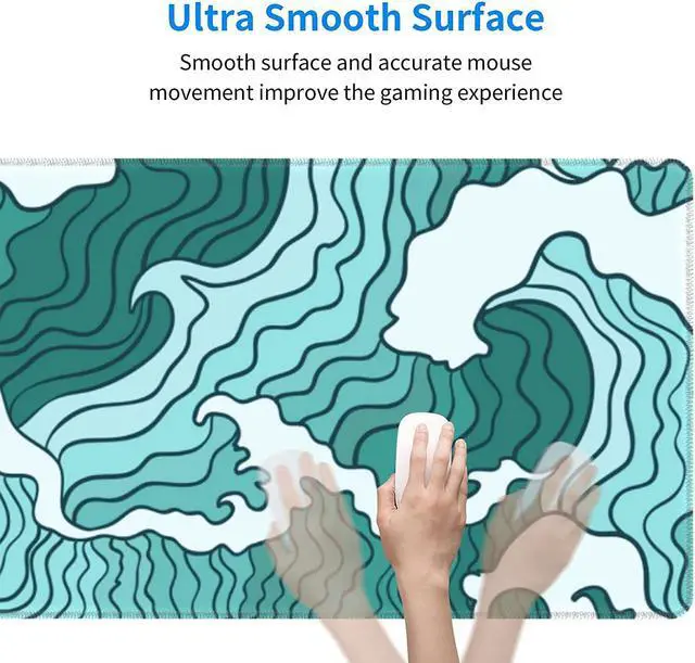 Alt view image 5 of 15 - Japanese Green and White Wave Gaming Mouse Pad XL Non Slip Rubber Base Mousepad Stitched Edges Desk Pad Extended Large Mice Pad 31.5 X 11.8 Inch