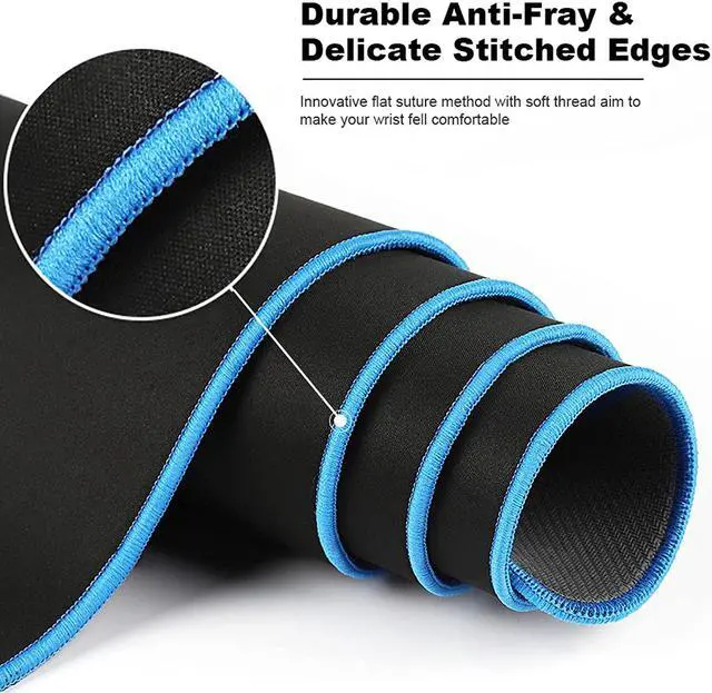 Alt view image 3 of 6 - Large Gaming Mouse Pad(35.4x15.7x0.16in) Black Thick Computer Extended Mousepad for Laptop Smooth Keyboard Mat with Non Slip Rubber Base Stable Desk Pad Blotter with Durable Stitched Edges