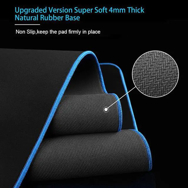 Alt view image 5 of 6 - Large Gaming Mouse Pad(35.4x15.7x0.16in) Black Thick Computer Extended Mousepad for Laptop Smooth Keyboard Mat with Non Slip Rubber Base Stable Desk Pad Blotter with Durable Stitched Edges