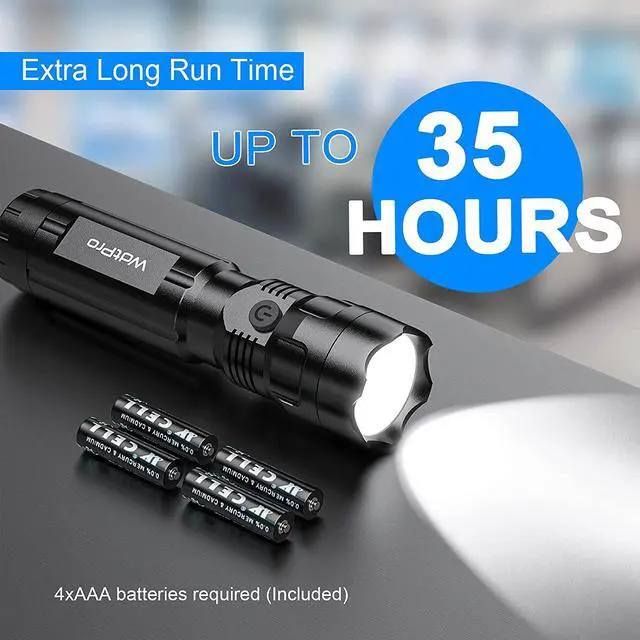 Alt view image 2 of 7 - WdtPro 4 Pack LED Flashlights, Bright Flashlight with 16 AAA Batteries, Super Long Battery Life, Single Mode, High Lumens, EDC Flash Lights for Emergencies, Hurricane Supplies, Camping