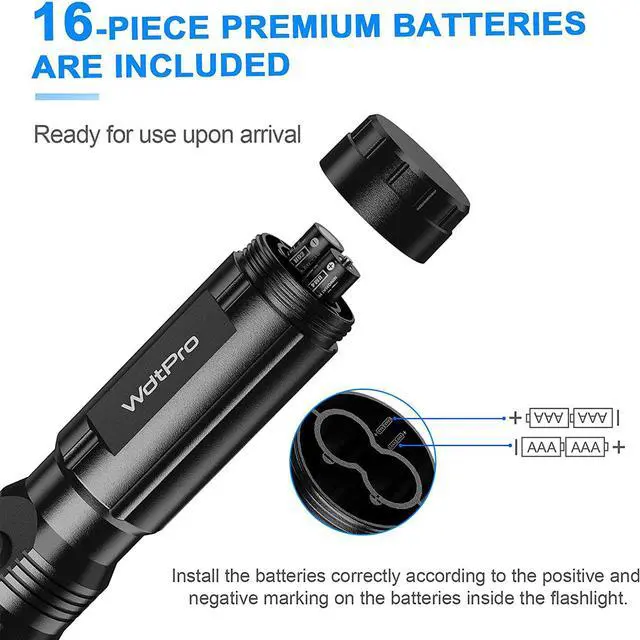 Alt view image 4 of 7 - WdtPro 4 Pack LED Flashlights, Bright Flashlight with 16 AAA Batteries, Super Long Battery Life, Single Mode, High Lumens, EDC Flash Lights for Emergencies, Hurricane Supplies, Camping