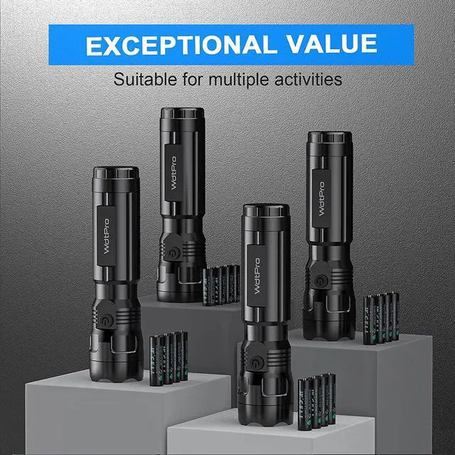 Alt view image 6 of 7 - WdtPro 4 Pack LED Flashlights, Bright Flashlight with 16 AAA Batteries, Super Long Battery Life, Single Mode, High Lumens, EDC Flash Lights for Emergencies, Hurricane Supplies, Camping