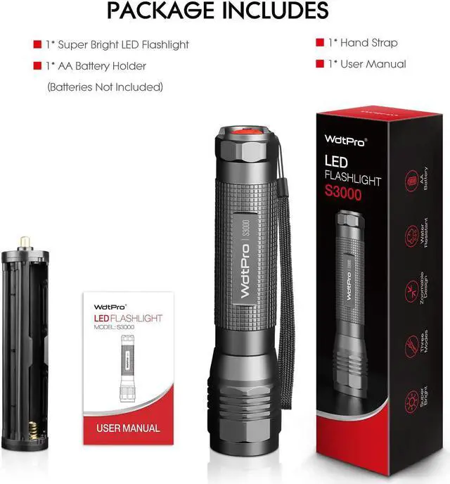 Alt view image 7 of 7 - High-Powered LED Flashlight S3000 Super Bright Flashlights - High Lumen IP67 Water Resistant 3 Modes and Zoomable for Camping Emergency Hiking Gift