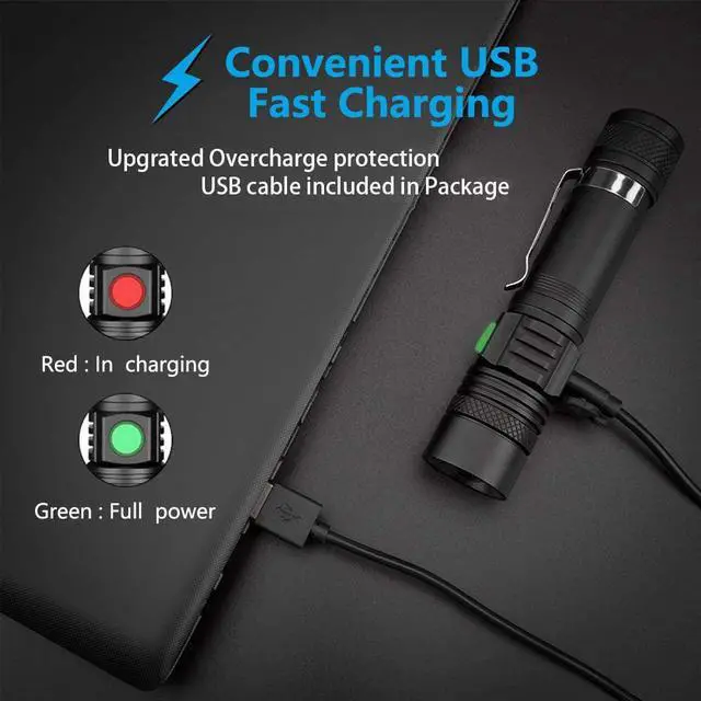 Alt view image 3 of 7 - LED Tactical Flashlight Rechargeable IPX6 Waterproof Flashlight 2000lm Super Bright LED Zoomable Pocket-Size Small LED Flashlight for Hiking Camping Emergency