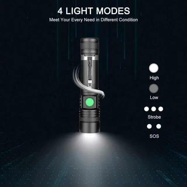 Alt view image 6 of 7 - LED Tactical Flashlight Rechargeable IPX6 Waterproof Flashlight 2000lm Super Bright LED Zoomable Pocket-Size Small LED Flashlight for Hiking Camping Emergency