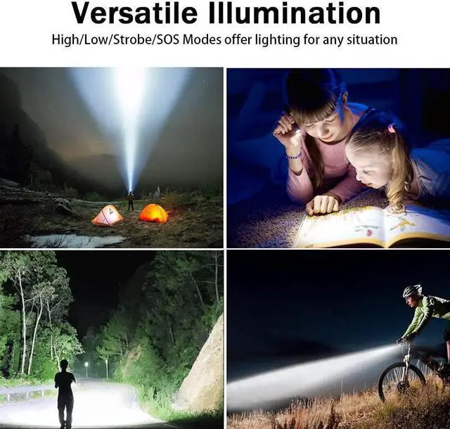 Alt view image 7 of 7 - LED Tactical Flashlight Rechargeable IPX6 Waterproof Flashlight 2000lm Super Bright LED Zoomable Pocket-Size Small LED Flashlight for Hiking Camping Emergency