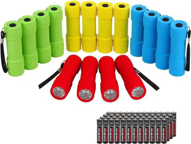 Main image of 16-Pack Mini LED Flashlight Set - Assorted 4 Colors 48 AAA Batteries Included for Hurricane Supplies Party Favors Kids Gift Camping Hiking etc