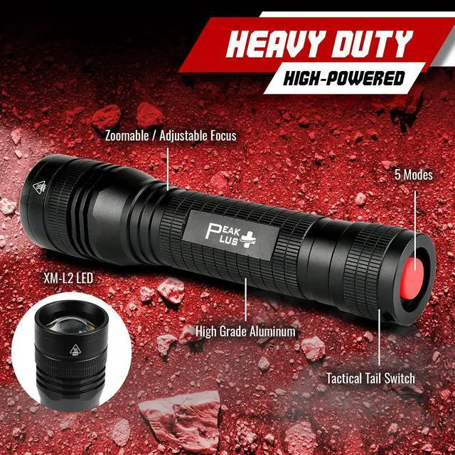 Alt view image 2 of 7 - PeakPlus High Powered LED Flashlight LFX2000, Brightest High Lumen Light with 5 Modes, Zoomable and Water Resistant, Best Flashlights for Camping, Dog Walking and Emergency