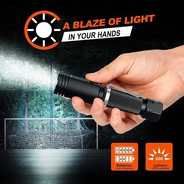 Alt view image 2 of 7 - Flashlight, NICRON N7 600 Lumens Tactical Flashlight, 90 Degree Mini Flashlight Ip65 Waterproof Led Flashlight 4 Modes- Best High Lumens Are For Camping, Outdoor, Hiking Not including BatteriesGift
