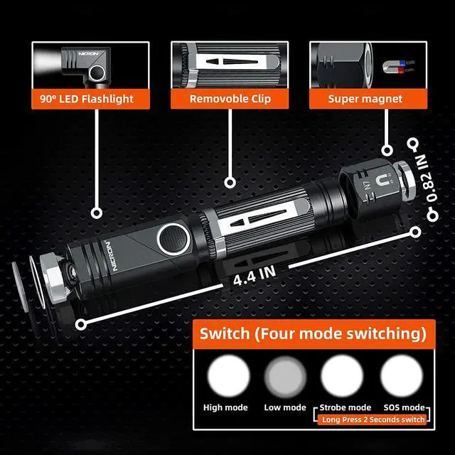 Alt view image 3 of 7 - Flashlight, NICRON N7 600 Lumens Tactical Flashlight, 90 Degree Mini Flashlight Ip65 Waterproof Led Flashlight 4 Modes- Best High Lumens Are For Camping, Outdoor, Hiking Not including BatteriesGift