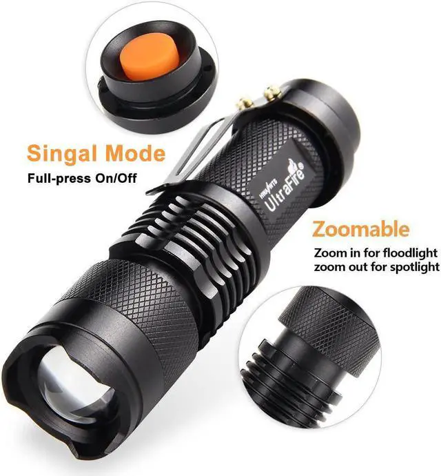 Alt view image 4 of 7 - 3 Pack Mini Flashlights Focus Adjustable SK68 Single Mode Tactical LED Flashlight Ultra Bright 300 Lumens Torch