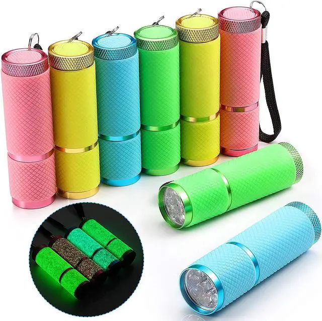 Main image of 8 Pieces 8 Pieces Glow in Dark Flashlights Set 9 LED Mini Flashlights Rubber Coated with Handle LED Fluorescent Aluminum Portable Flashlight for Parties Hiking Camping 4 Colors
