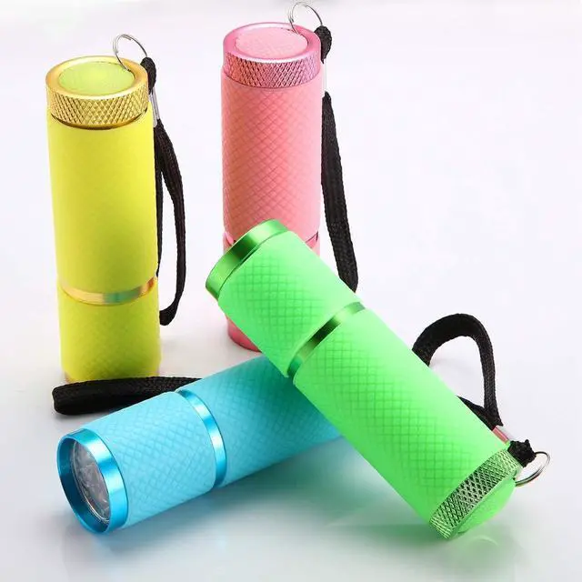 Alt view image 5 of 7 - 8 Pieces 8 Pieces Glow in Dark Flashlights Set 9 LED Mini Flashlights Rubber Coated with Handle LED Fluorescent Aluminum Portable Flashlight for Parties Hiking Camping 4 Colors