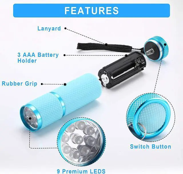 Alt view image 3 of 7 - 8 Pieces 8 Pieces Glow in Dark Flashlights Set 9 LED Mini Flashlights Rubber Coated with Handle LED Fluorescent Aluminum Portable Flashlight for Parties Hiking Camping 4 Colors