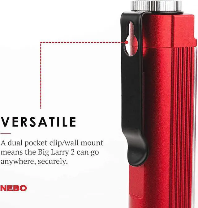 Alt view image 6 of 7 - Big Larry 2 Work Light | 500 Lumens 4 Light Modes Magnetic LED Flashlight & Portable COB Task Lamp Battery Powered Pocket Clip Water Resistant Includes 3x AA Batteries  Red